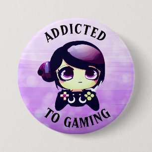 Beroende för spel Cute Kawaii Girl Gamer Knapp
