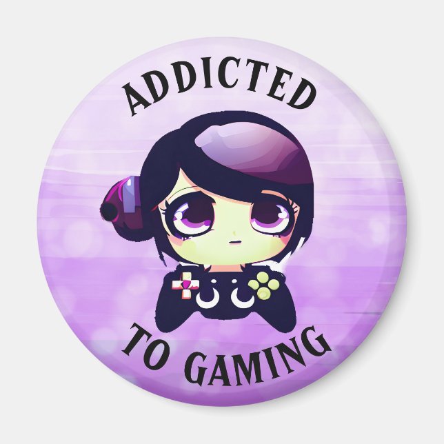 Beroende för spel | Cute Kawaii Girl Gamer Magnet (Framsidan)
