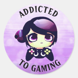 Beroende för spel | Cute Kawaii Girl Gamer Runt Klistermärke