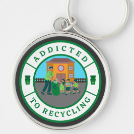 Beroende till återvinning rund silverfärgad nyckelring
