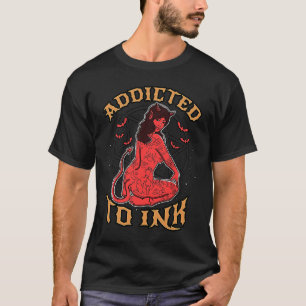 Beroende till Bläck Hail Satan Djävulen Girl Tatto T Shirt