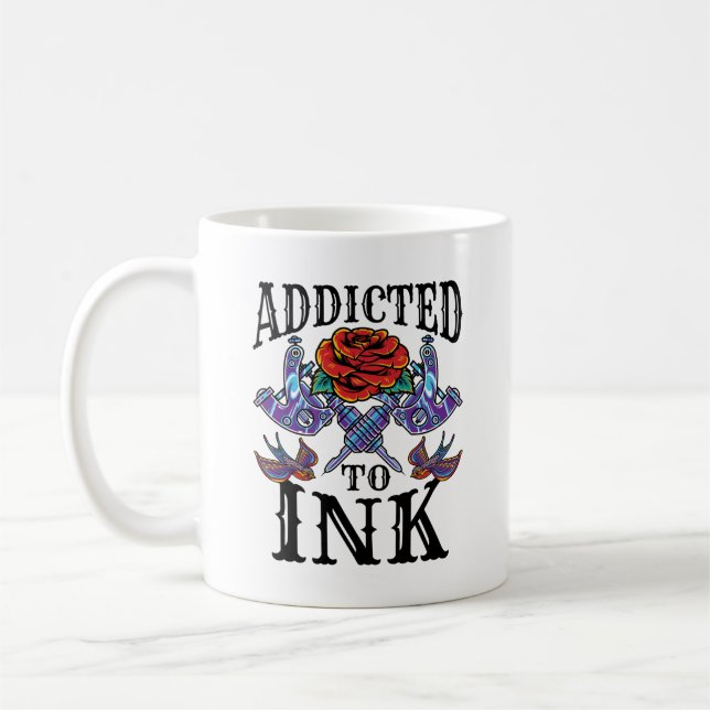 Beroende till Bläck Tattooed Inked Tattoo Älskare Kaffemugg (Vänster)