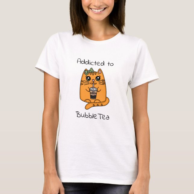 Beroende till Bubble Tea | Cute Cat T Shirt (Framsida)