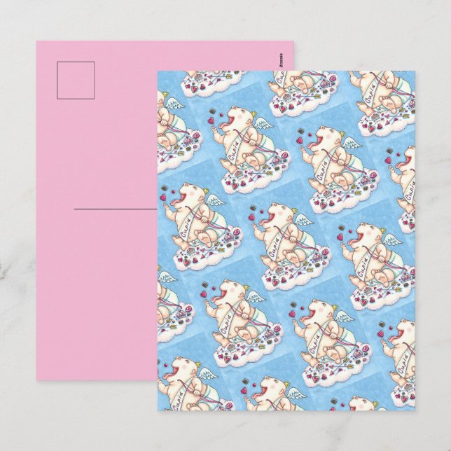 BEROENDE TILL KÄRLEK FUNNY BABY CUPID, CHOCOLATE C HELG VYKORT (Fram/baksida)