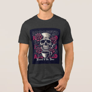 Beroendeframkallande Skalle och Rosor Kaffe Konst T Shirt