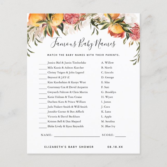 Berömd Barn namn | Barnstödsspel (Framsida)