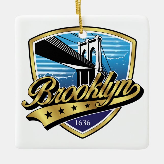 Berömd Brooklyn-minimalistisk logodesign med Golde Julgransprydnad Keramik (Framsida)