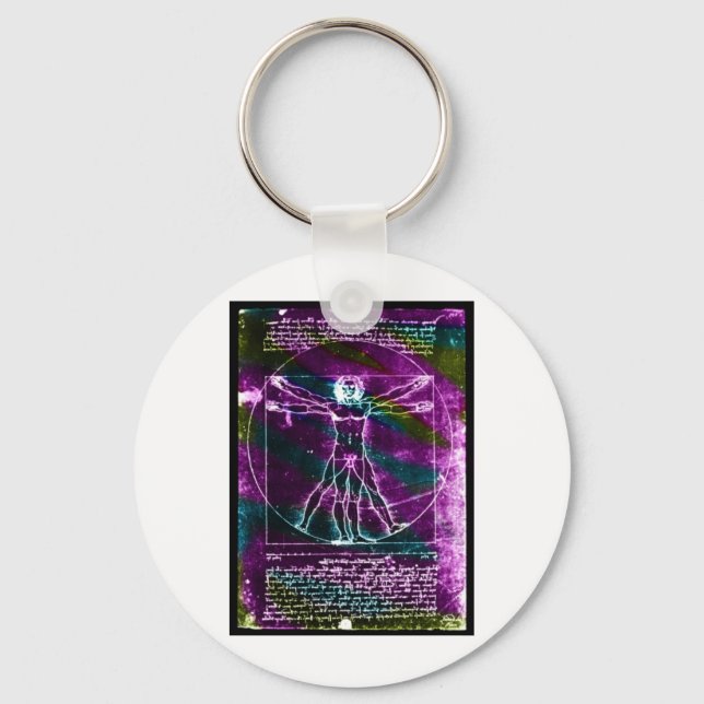 Berömd DaVinci Man i Circle Teckning, färgad! Nyckelring (Framsida)