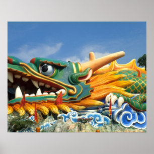 Berömd drak vid Haw Par Villa i Singapore Asien Poster