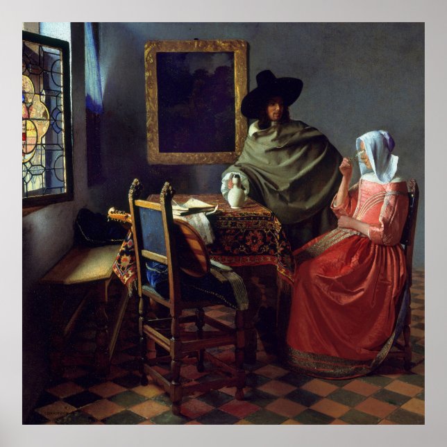 Berömd Dutch Vermeer-målarfärg, vintage Poster (Framsidan)