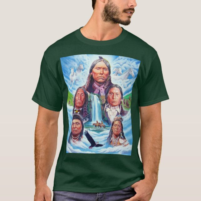 Berömd Indian Chiefs Painting Manar Deep Forest T Shirt (Framsida)