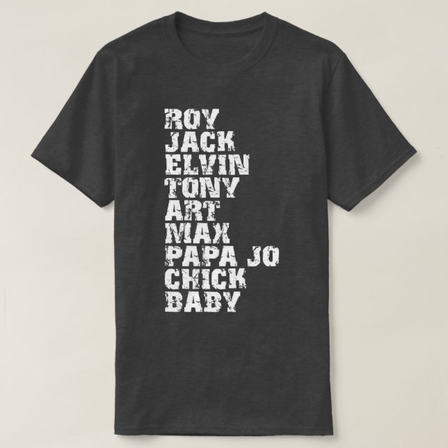 Berömd Influential Jazz Drummers List T Shirt (Design framsida)