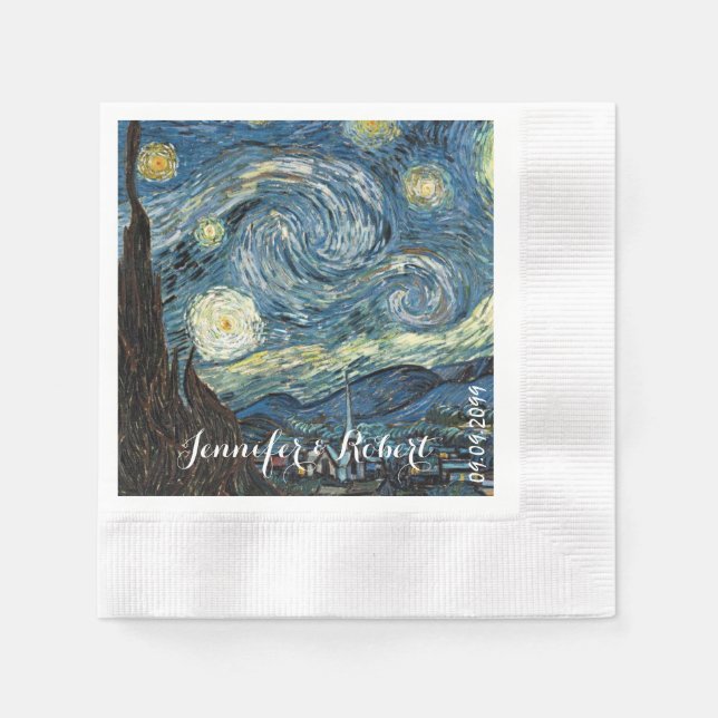 Berömd konst - Starry Night av Vincent van Gogh. Pappersservett (Framsidan)