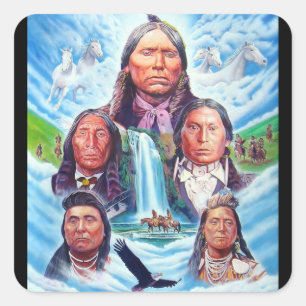 Berömd Native American Indian Chiefs Painting Fyrkantigt Klistermärke