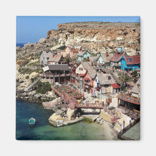 Berömd Popeye-byn med färgade hus, Malta Magnet