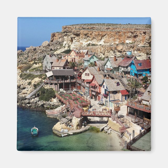 Berömd Popeye-byn med färghus, Malta Magnet (Framsidan)