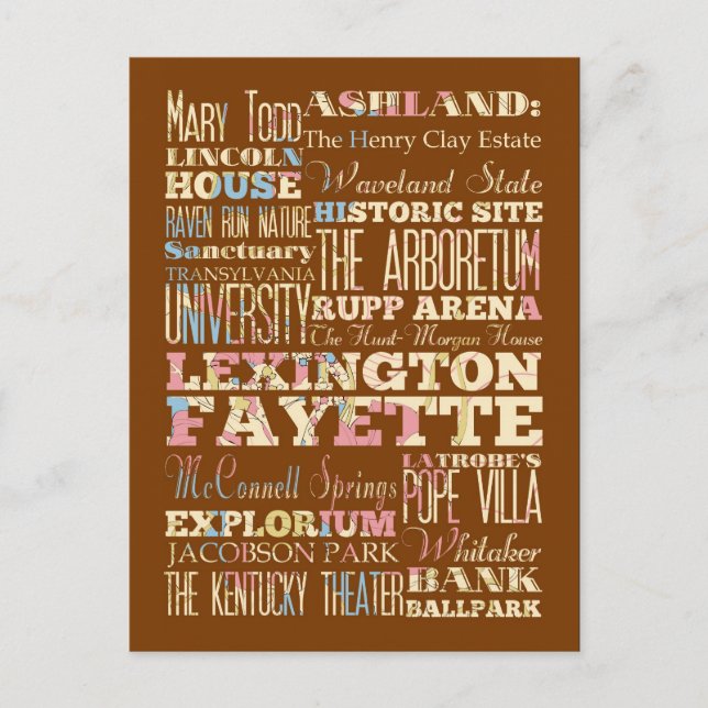 Berömd Ställe av Lexington Fayette, Kentucky. Vykort (Framsida)