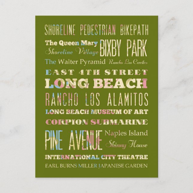 Berömd Ställe av Long Beach, Kalifornien. Vykort (Framsida)