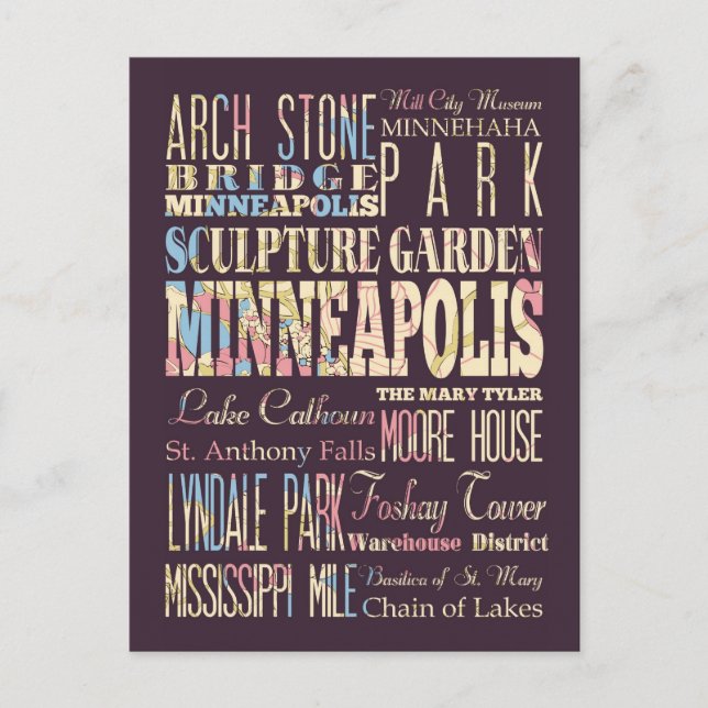 Berömd Ställe i Minneapolis, Minnesota. Vykort (Framsida)
