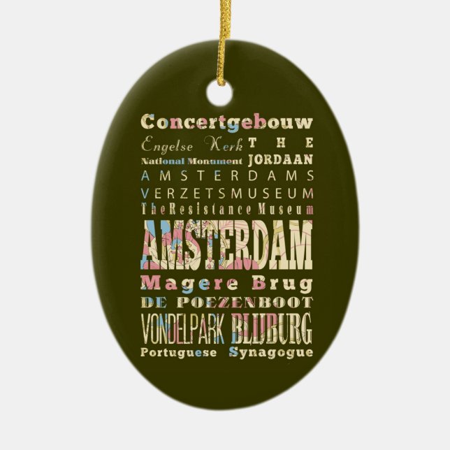 Berömd ställen av Amsterdam, Netherlands. Julgransprydnad Keramik (Framsidan)