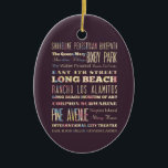 Berömd ställen av Long Beach, Kalifornien Julgransprydnad Keramik<br><div class="desc">Härlig typografidesign som listar attraktioner & berömd ställen av Long Beach,  Kalifornien. Underbart minne och souvenir!</div>