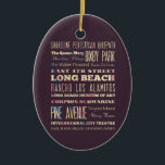 Berömd ställen av Long Beach, Kalifornien Julgransprydnad Keramik<br><div class="desc">Härlig typografidesign som listar attraktioner & berömd ställen av Long Beach,  Kalifornien. Underbart minne och souvenir!</div>