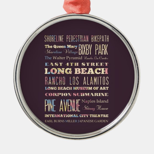 Berömd ställen av Long Beach, Kalifornien Julgransprydnad Metall (Framsidan)