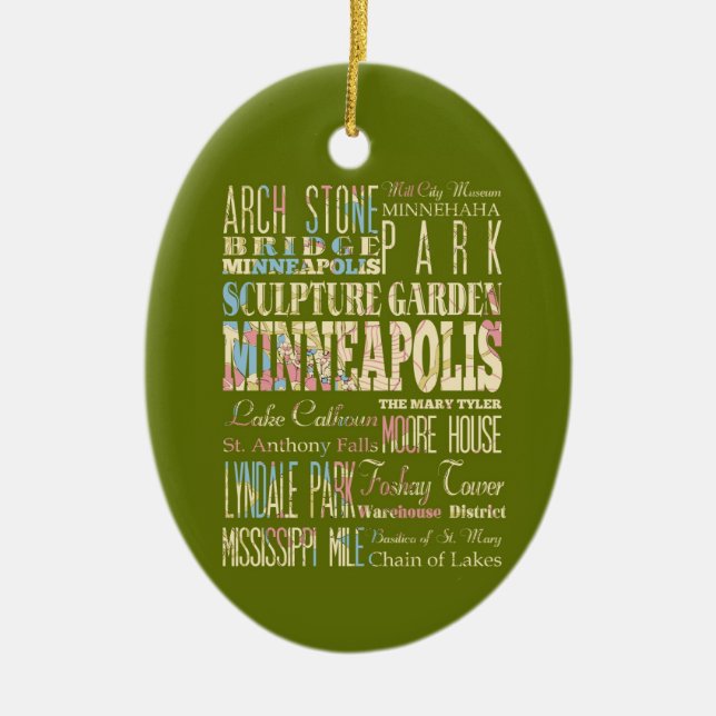 Berömd ställen av Minneapolis, Minnesota. Julgransprydnad Keramik (Framsidan)