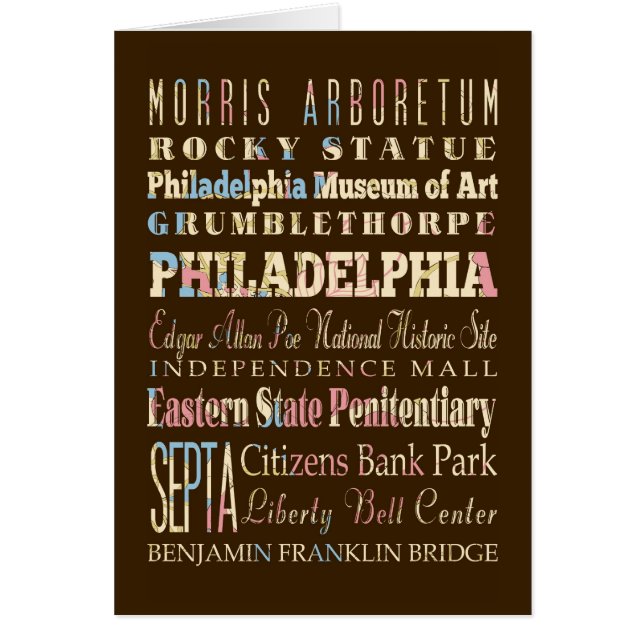 Berömd ställen av Philadelphia, Pennsylvania. Hälsningskort (Framsidan)