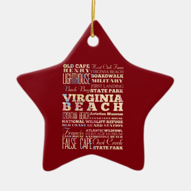 Berömd ställen av Virginia Beach, Virginia. Julgransprydnad Keramik (Framsidan)