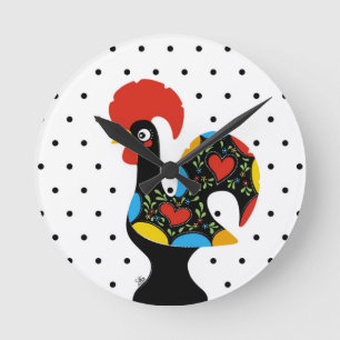 Berömd tupp av Barcelos Nr 09 - polka dots Rund Klocka