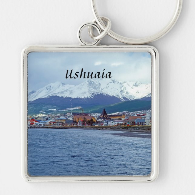 Berömd Ushuaia - Tierra del Fuego, Argentina Fyrkantig Silverfärgad Nyckelring (Framsidan)