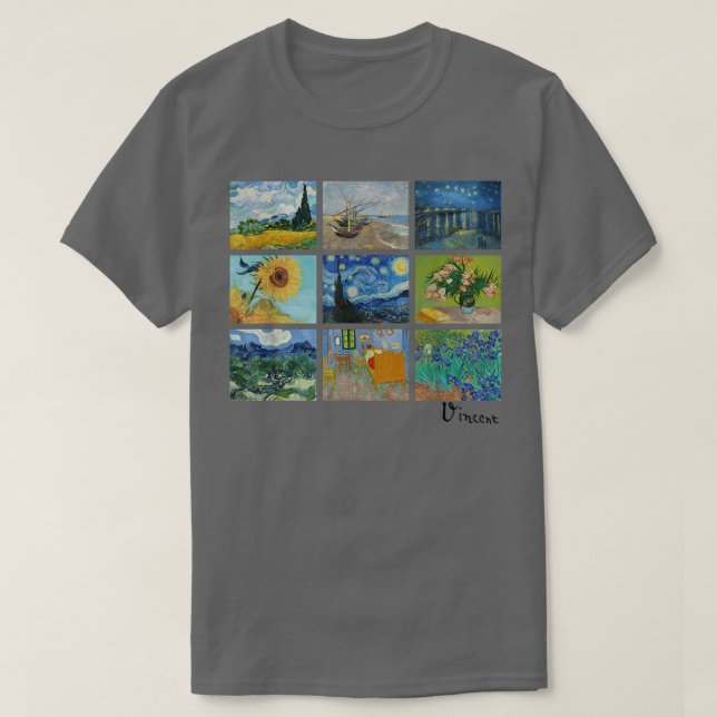 Berömd Van Gogh Paintings Sunblommblommor Starry N T Shirt (Design framsida)