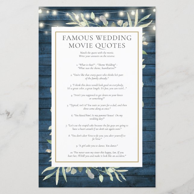 Berömda Filmcitat Bröllopsduschspel (Framsida)