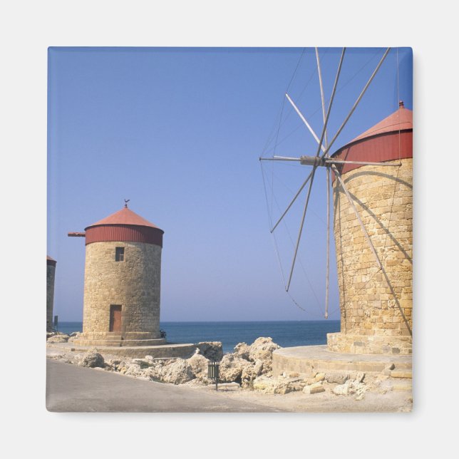 Berömda gamla väderkvarnar på Rhodos Grekland Magnet (Framsidan)