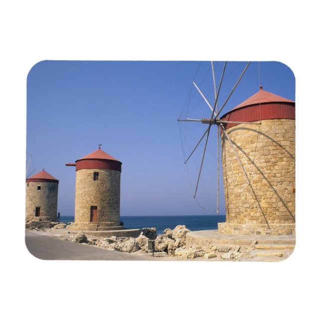 Berömda gamla väderkvarnar på Rhodos Grekland Magnet (Horisontell)