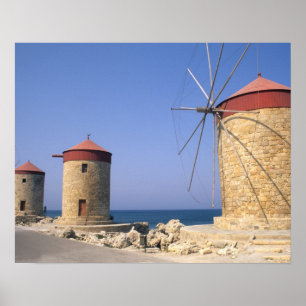 Berömda gamla väderkvarnar på Rhodos Grekland Poster