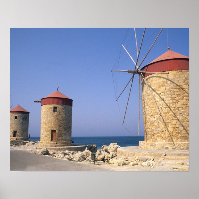 Berömda gamla väderkvarnar på Rhodos Grekland Poster (Framsidan)