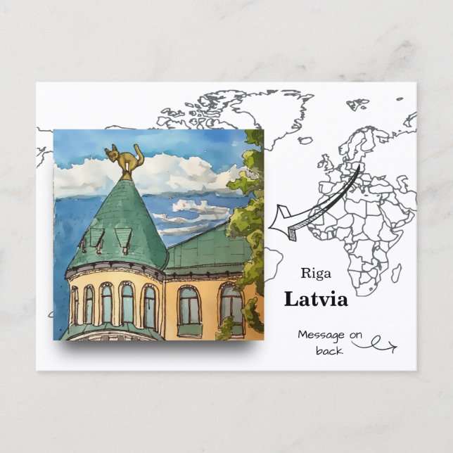 Berömda Katt huset, Riga Lettland Vykort (Framsida)