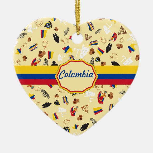 Berömda symboler av Colombia med flaggabanret Julgransprydnad Keramik (Framsidan)