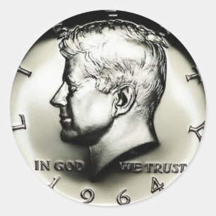 Berömden 1964 Kennedy i halvdollar Runt Klistermärke