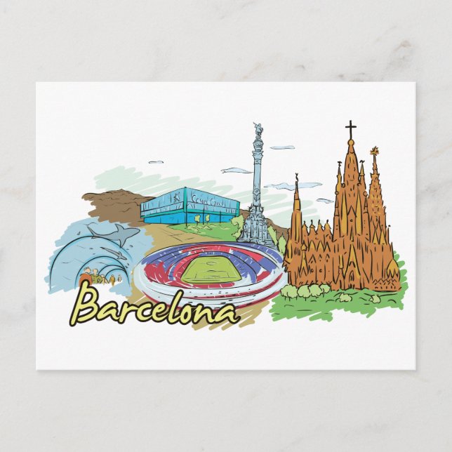 Berömden Barcelona Spanien Vykort (Framsida)