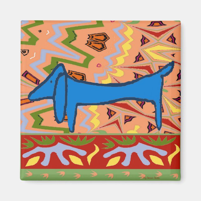 Berömden Blue Dachshund på Abstrakten Magnet (Framsidan)