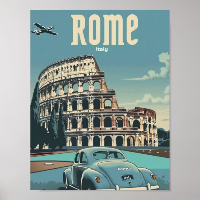 Berömden Colosseum Rom Italien Vintage Travel Stäl Poster (Framsidan)