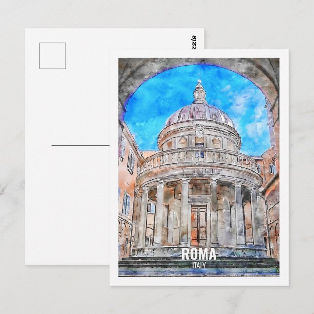 Berömden Roma Italien Travel Ställe Watercolor  sk Vykort (Fram/baksida)
