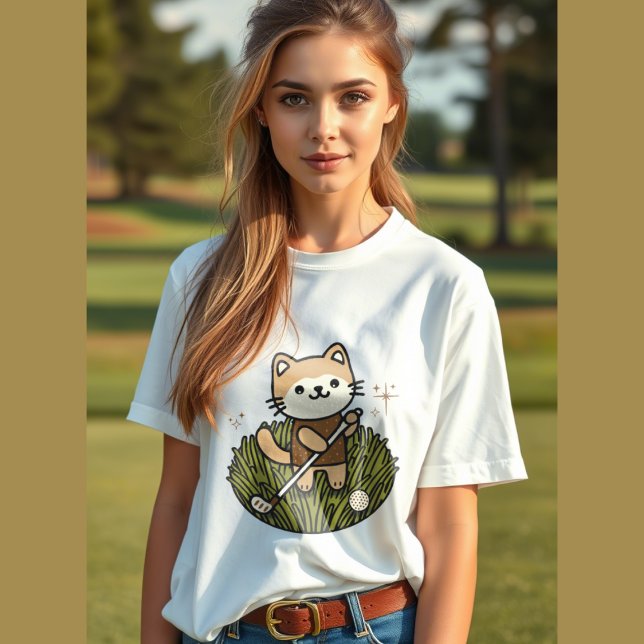 berömvärd illustration av att katten spelar golf t shirt (Skapare uppladdad)