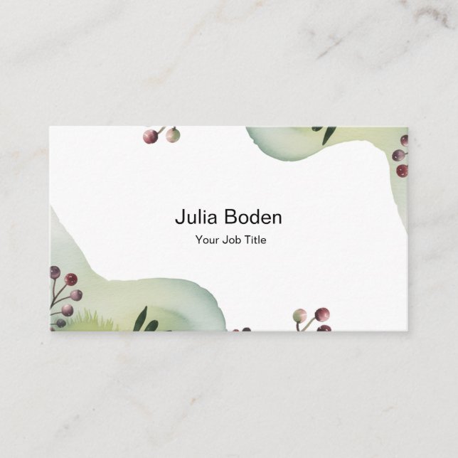 Berries and Branches Watercolor Minimalist Visitkort (Framsida)