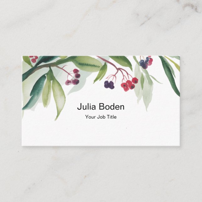 Berries and Branches Watercolor Rustic Visitkort (Framsida)