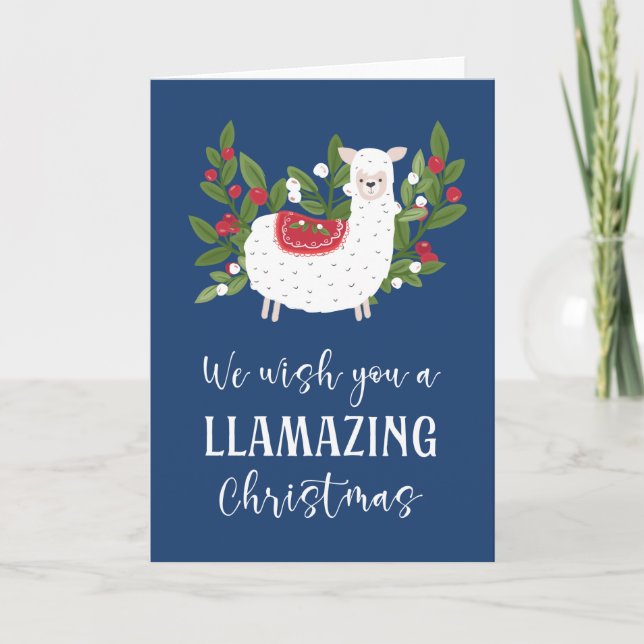 Berries & Cute Llama jul Helgkort (Framsida)