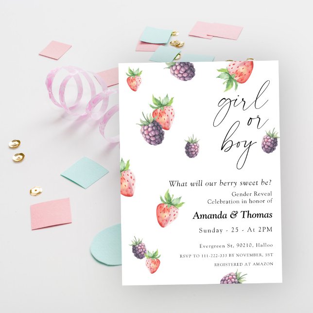 Berries Gender Reveal, Girl eller Boy Inbjudningar (Skapare uppladdad)